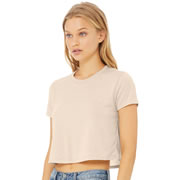Model wearing Bella Canvas 8882 Ladies Flowy Crop Tee