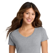 Model wearing Port & Company LPC450V Womens Fan Favorite V-Neck