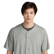 Model wearing New Era NEA220 Diamond Era Full-Button Baseball Jersey