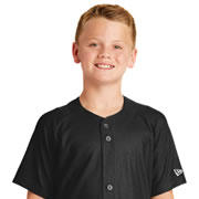Model wearing New Era YNEA220 Youth Diamond Era Full-Button Baseball Jersey