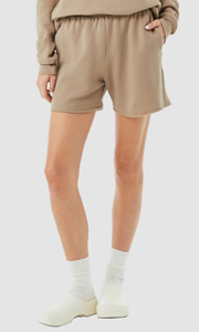 Model wearing Bella Canvas 3787 Ladies Cutoff Fleece Shorts