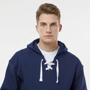 Model wearing J America 8830 Sport Lace Hoodie