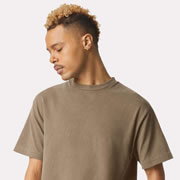 Model wearing American Apparel 1301GD Garment-Dyed Heavyweight Cotton Tee