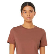 Model wearing Bella Canvas 6400 Ladies Relaxed Jersey Tee