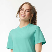 Model wearing Comfort Colors 3023CL Ladies Heavyweight Boxy T-Shirt