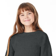 Model wearing Hanes P360 Ecosmart Youth Crewneck Sweatshirt