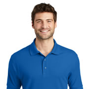 Model wearing Port Authority K500 Silk Touch Polo