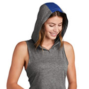 Model wearing Sport-Tek LST410 Ladies PosiCharge Tri-Blend Wicking Draft Hoodie Tank